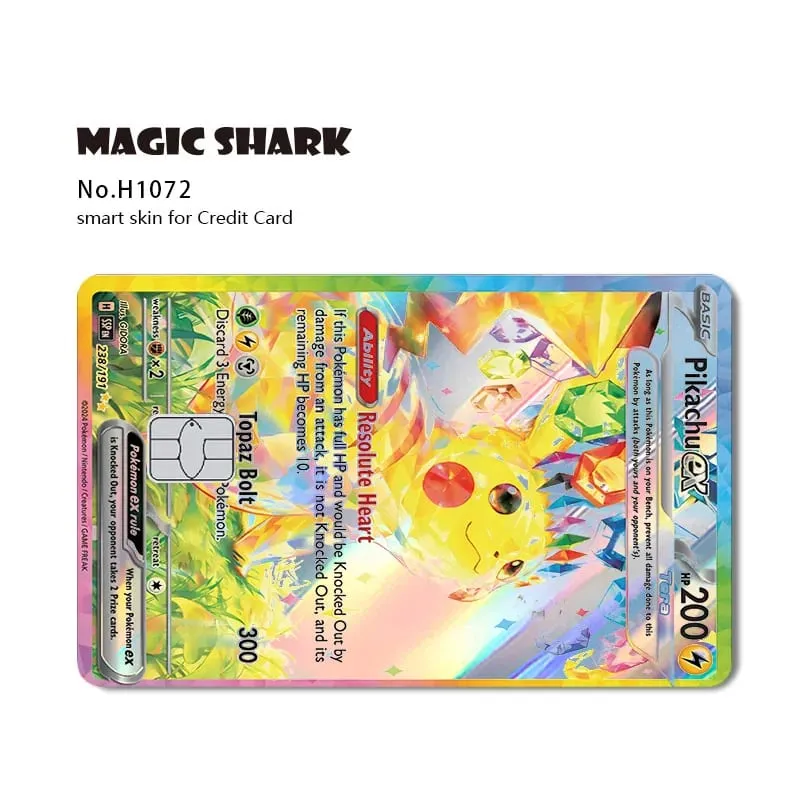 Tubarão mágico mew charizard ex eevee gengar pikachu tcg cartão holográfico laser filme de pele adesivo para cartão de crédito bancário