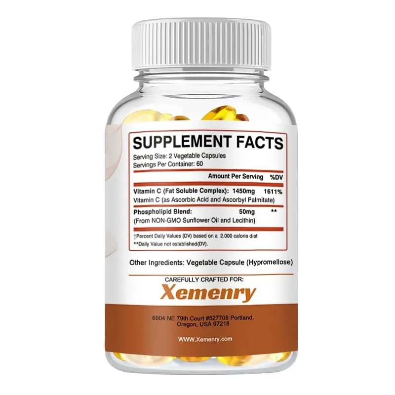 Liposomal Vitamin C Capsules - Powerful Antioxidant Promotes Collagen Production Skin Glow Supports Heart Immune Health