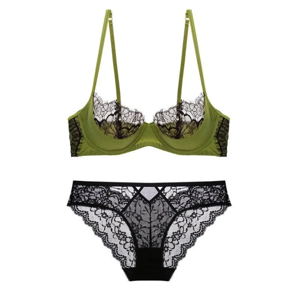 Women Ultra Thin Sheer Lace Half Cup Bra Set Big Bust Minimizer Support Lift Lightweight Wireless Casual Lingerie Underwear S-XL — image 2