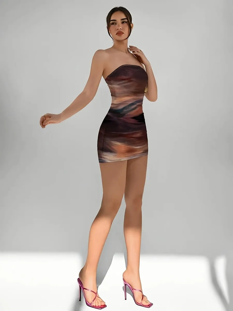 Minivestido elegante de punto con estampado degradado para mujer, vestido Sexy ajustado sin tirantes para primavera y verano, novedad de verano