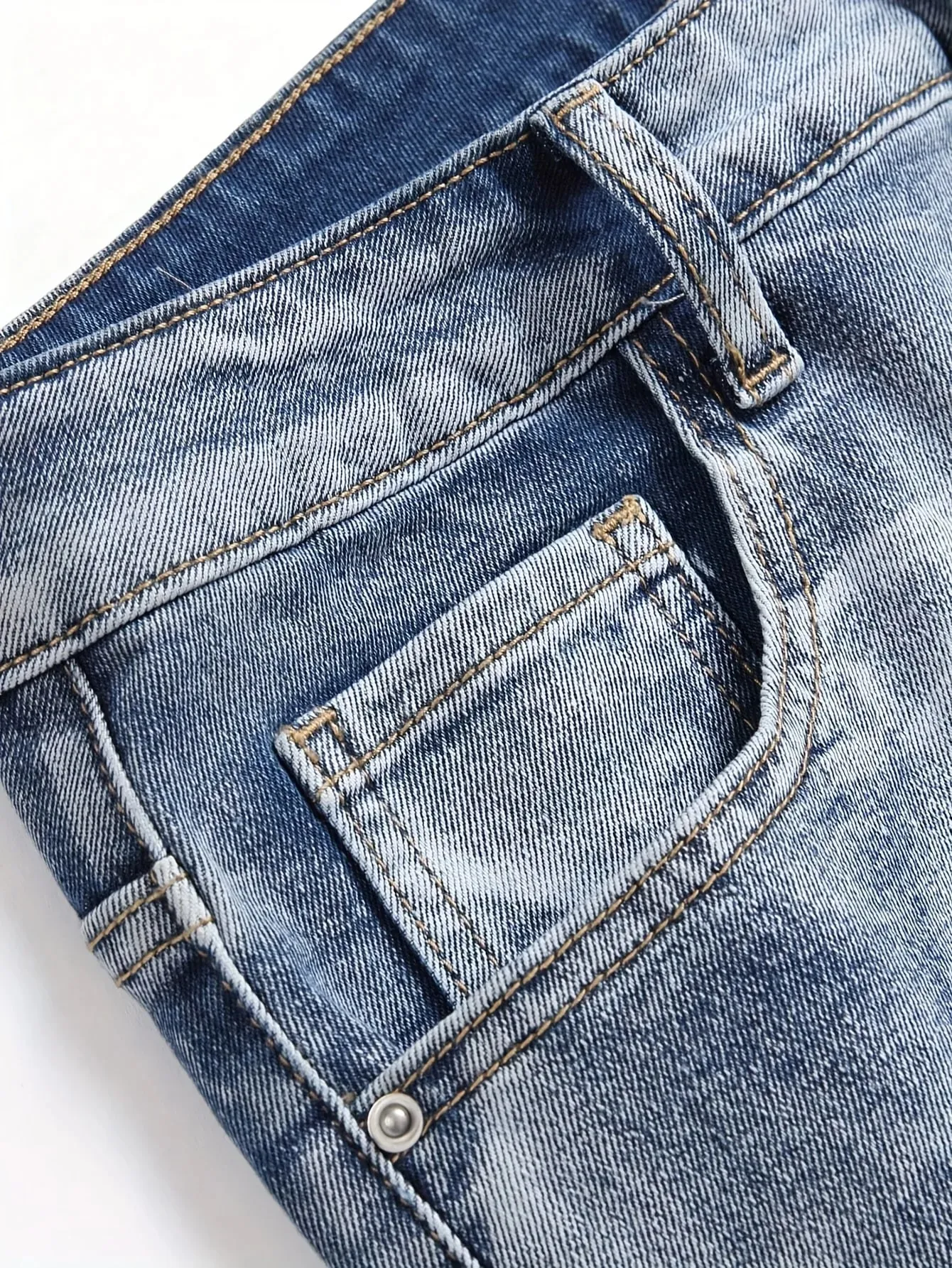 Men's Stretchy Denim Jeans Streetwear Tearing Patchwork Holes Ripped Denim Elastic Waist Casual Pants Slim Fit Straight Trousers — image 7