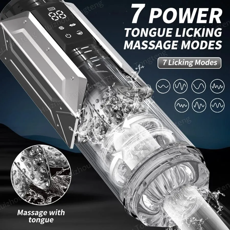 Automatic Male Masturbator Stroker with 7 Thrusting Rotating Licking Adult Pocket Pussy Mens Sex Toy Blowjob Sex Machine
