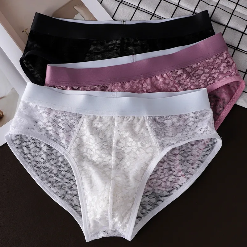 1/3PCS Summer Sexy Perspective Breathable Men's Panties Smooth Ice Silk Quick-dry Men's Briefs High Elastic Ultra-thin Underwear