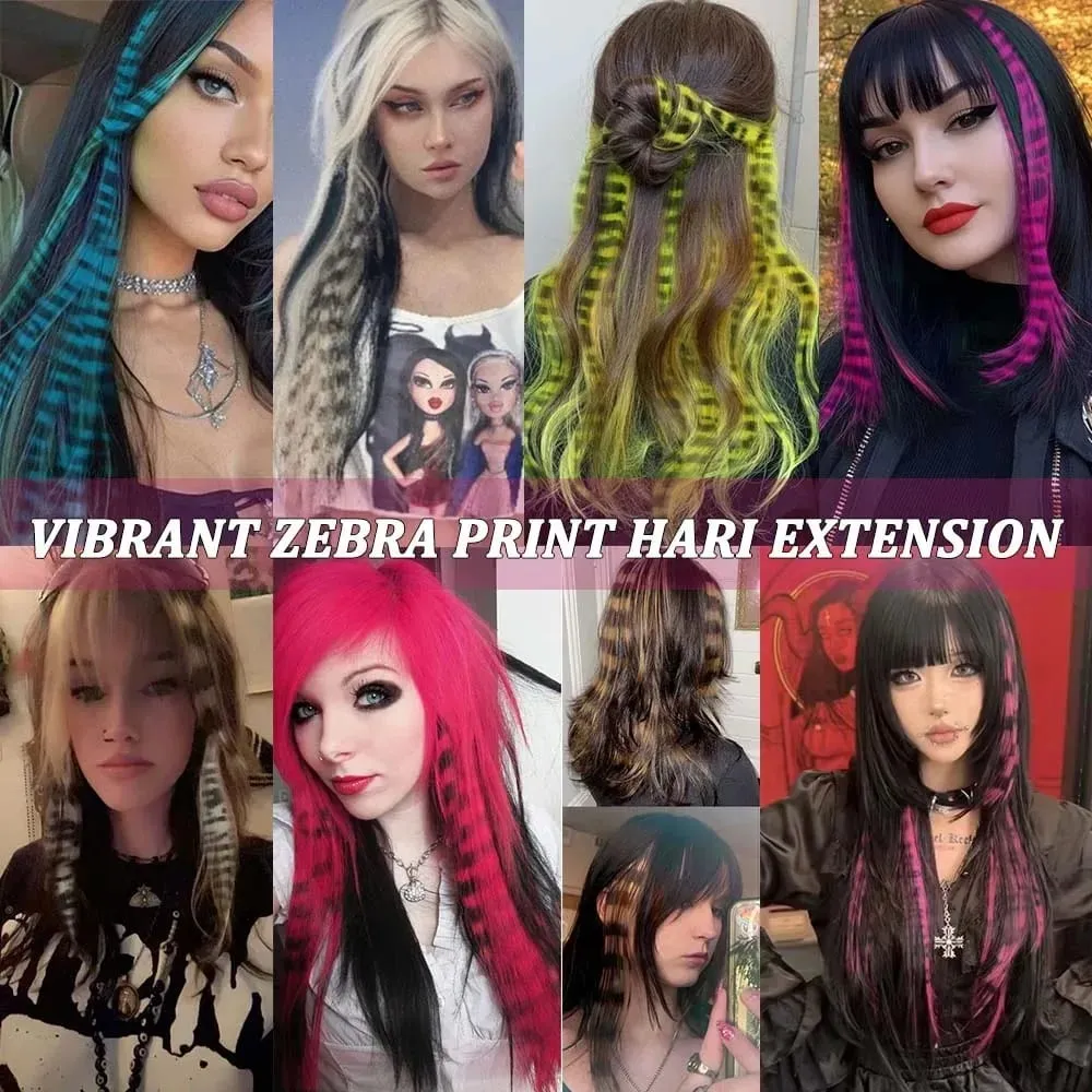 10pcs/set Stripe Printed Hair Colorful Long Straight Hair Pieces Synthetic Clip-in Hair Extensions for Daily Use Party Halloween — image 7