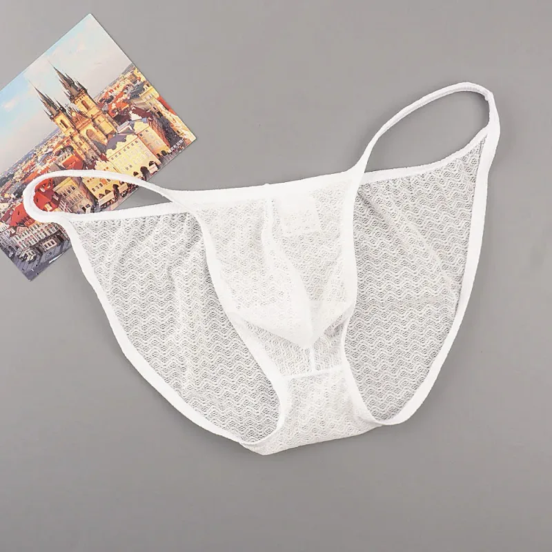 Ultra Thin Strap Mesh Nylon Briefs for Men Bulge Pouch Low Rise Breathable Male Underwear Sexy Plus Size Panties S-XL
