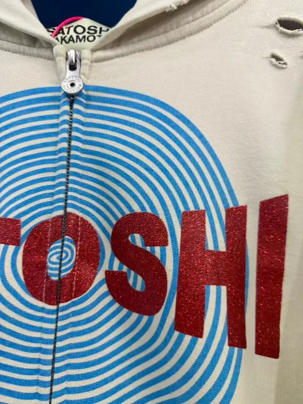 New Arrival Satoshi Zip Hoodie Destroyed Hole Design Loose Cotton Casual Outdoor Jacket Tops