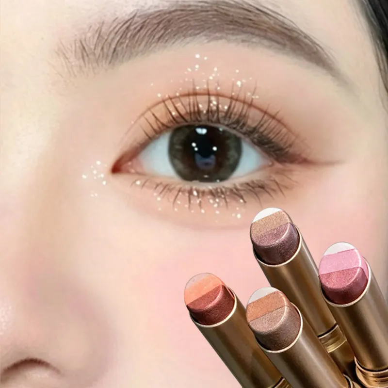 1 Set Three Color Gradient Eye Shadow Makeup Stick Waterproof and Sweat Proof Easy To Smudge Pearlescent Fine Shiny Eye Shadow