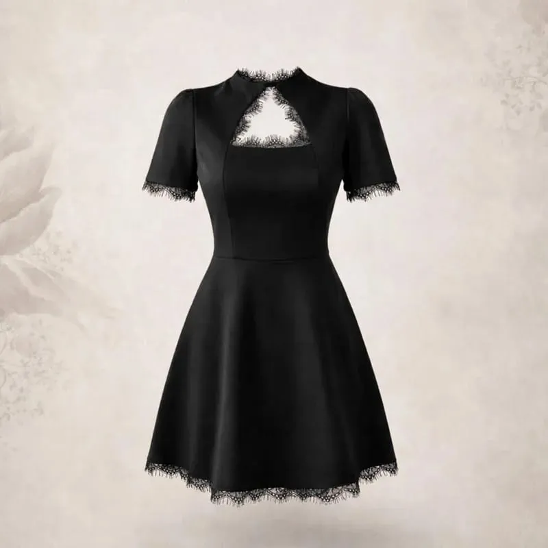 Tossy Black Lace Hollow Out Mini Dress Female Patchwork Short Sleeve Sexy High Waist Party Dress Women's Casual Printed Dress