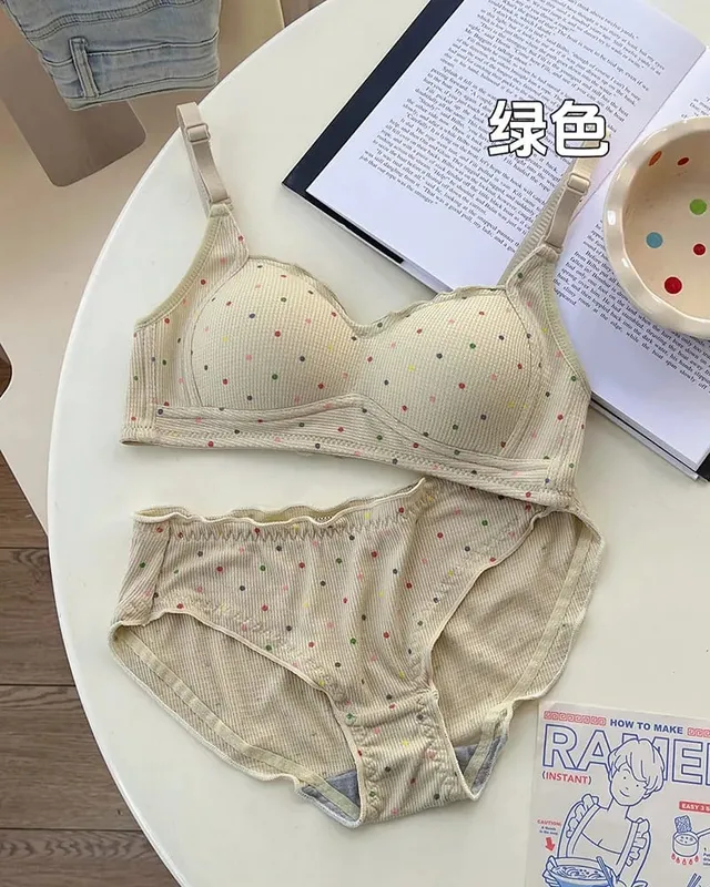 Trendy Sexy Lingerie Set Wireless Push Up Gathering Anti-Sagging Side Support Soft For Young Girls High School Daily 32-38 Bra — image 9