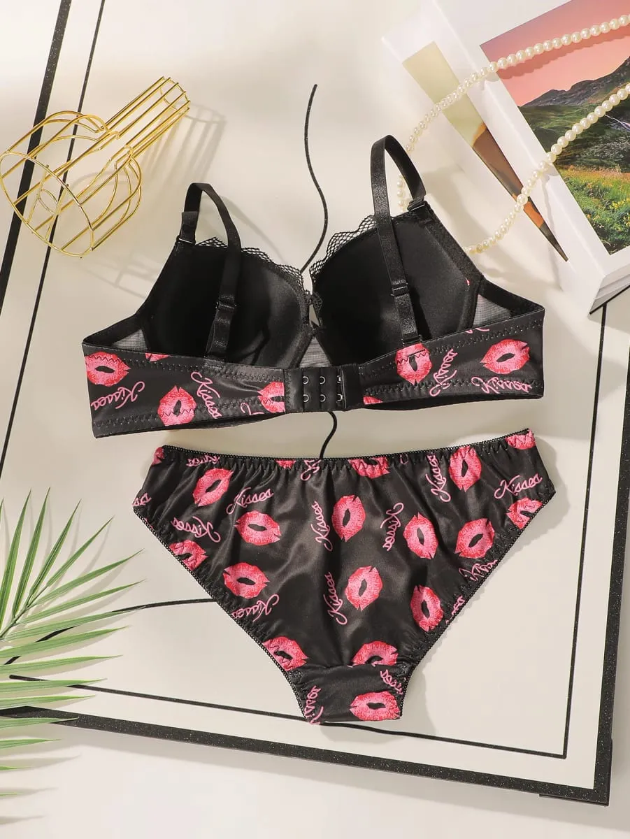 Women High Quality Printed Patchwork Lace Sexy Lingerie Set Push Up Underwire Bra And Panty Set For Ladies Comfort Fit S-XL — image 2