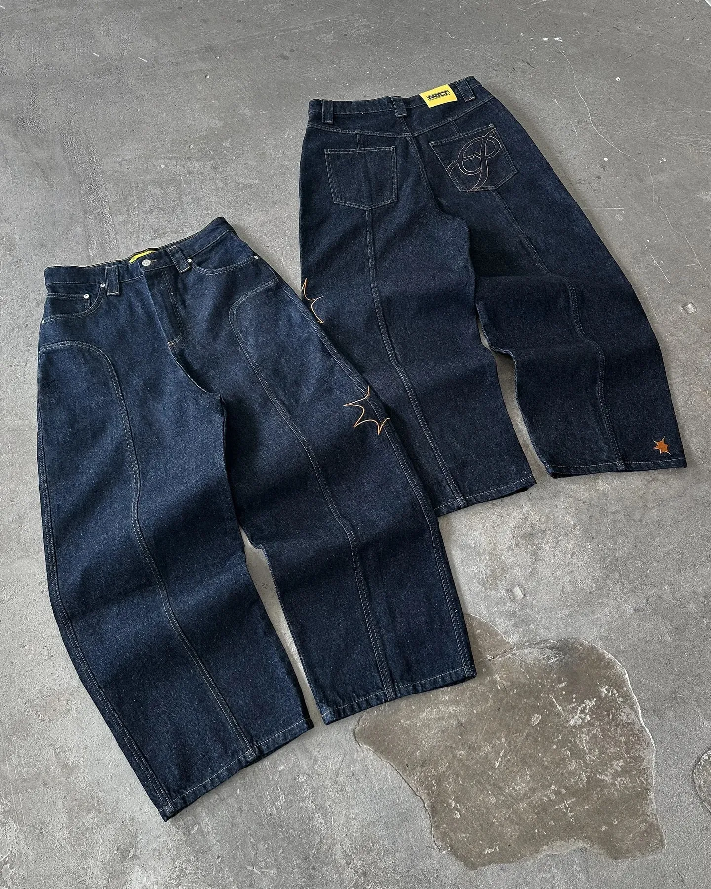 Y2K Star Embroidery Baggy Jeans Men Women Streetwear Dark Blue Wide Leg Denim Pants Hip Hop Vintage Straight Trousers — image 3