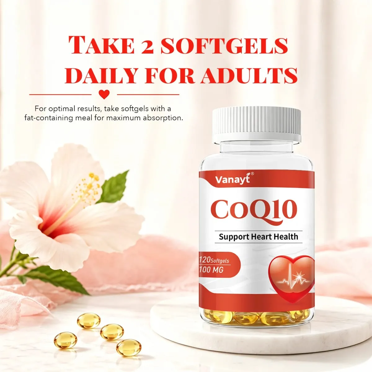 120pcs Coenzyme Q10 100mg Capsules Support Heart Cardiovascular Health Boost Energy Antioxidant Supplement