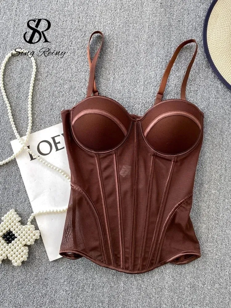 2026 Luxury Mesh Corset Camisole Women Strap Solid Lingerie Top Summer High Quality Tummy Control Sheer Party Tank Top — image 13