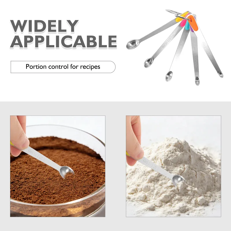 5 Pcs Stainless Steel Colored Non-slip Measuring Spoons Herb Coffee Ground Beans Scoop Scale Teaspoons Accurate Kitchen Measure