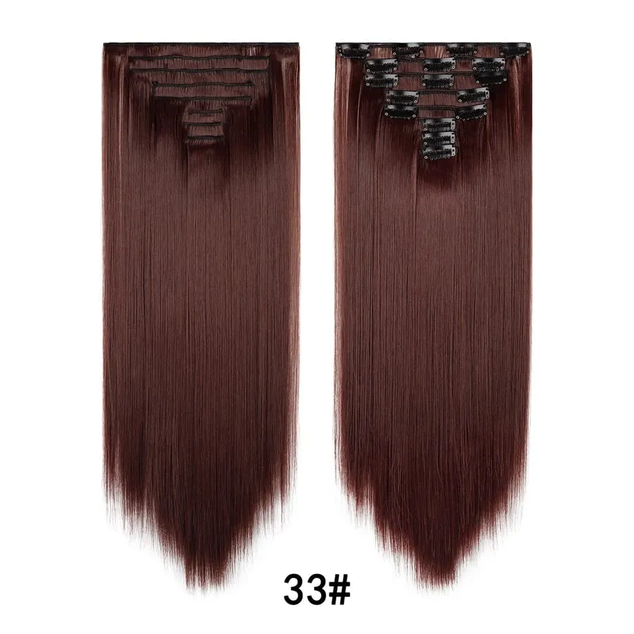 24 Inch 8Pcs Clip in Hair Extensions Long Straight Hair Extensions Soft Synthetic Hairpieces for Women Daily Fashion Hairstyle — image 17