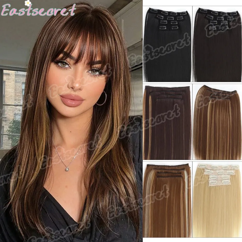 4pcs 14Inch Synthetic Clip-in Hair Extension Short Straight Soft Invisible Brown Blonde Hairpiece for Women