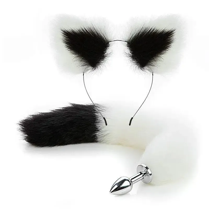 40cm Fox Tail Anal Plug Plush Cat Ears Headbands Set Butt Plug Tail Erotic Cosplay Sex Toys Women Anal Masturbation