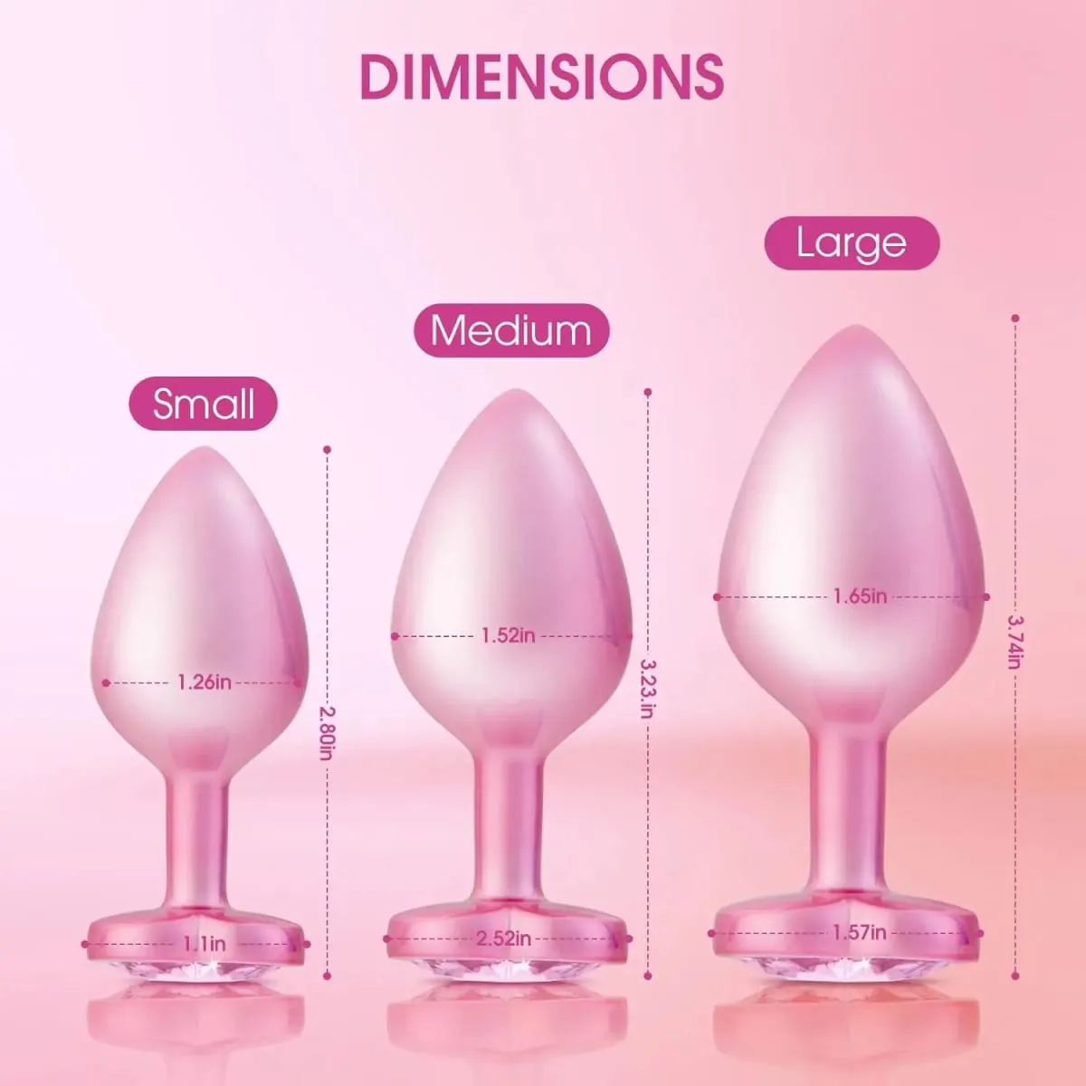 Crystal Diamond Heart Base Metal Butt Plug 3 Sizes Anal Plug Anal Trainer for Beginners Unisex Prostate Massage Adult Sex Toys — image 4