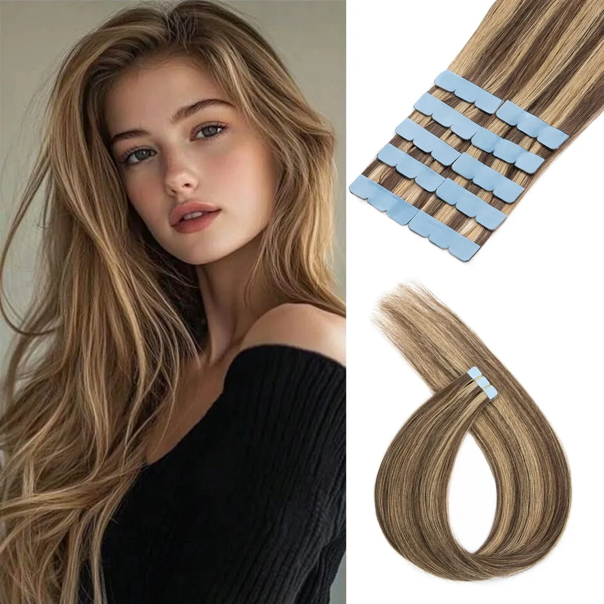 Tape-in Human Hair Extensions Straight Seamless And Invisible Adds Volume And Length Suitable for Daily Wear