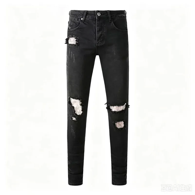 Luxury Streetwear Men's Jeans Americans Style Holes Long Trousers Quality Male Stretch Slim Pants Skinny Trousers — image 18