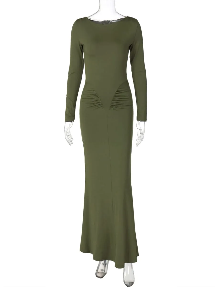 Hugcitar podzimní jednobarevné dlouhé rukávy přehozené sexy bodycon maxi plesové šaty dámská móda Y2K outfity večerní párty Festivalový klub — image 7