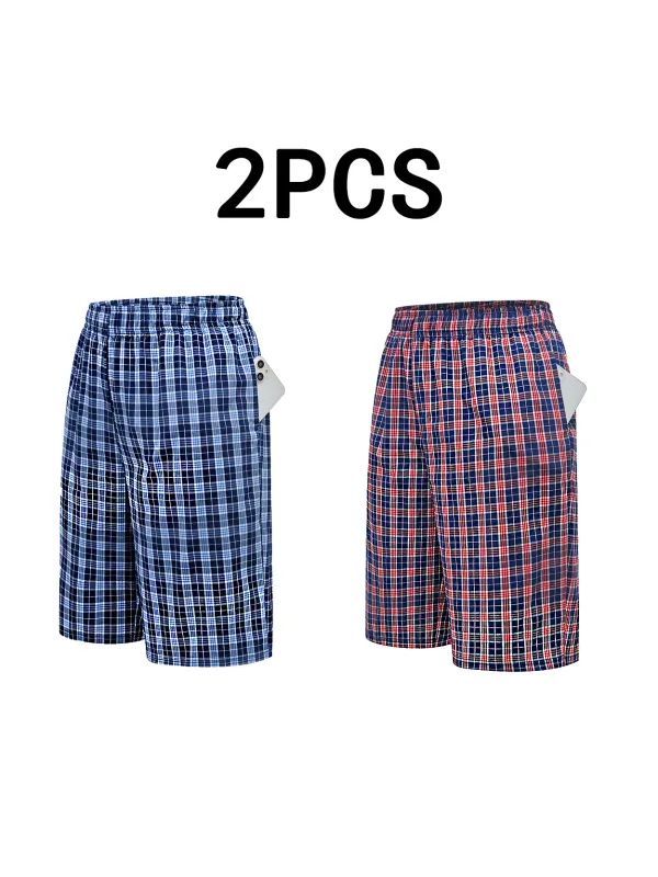 Pantaloni ad angolo piatto da spiaggia lunga da uomo Cintura elastica a quadretti casual Comodo pantalone da boxe per giovani casual per la casa da uomo