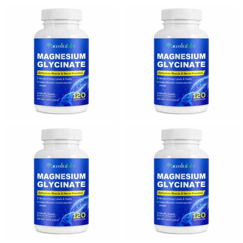 Acentiallabs Magnesiumglycinaat 120 capsules - Puur biologisch Vegetarisch Ondersteunt de gezondheid van de botten Slaap- en spierzenuwondersteuning