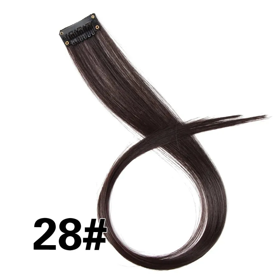 Extensiones de cabello de color liso con Clip para resaltar el cabello de arcoíris, rosa, azul, morado, sintético, con Clips para mujeres y niñas — image 34