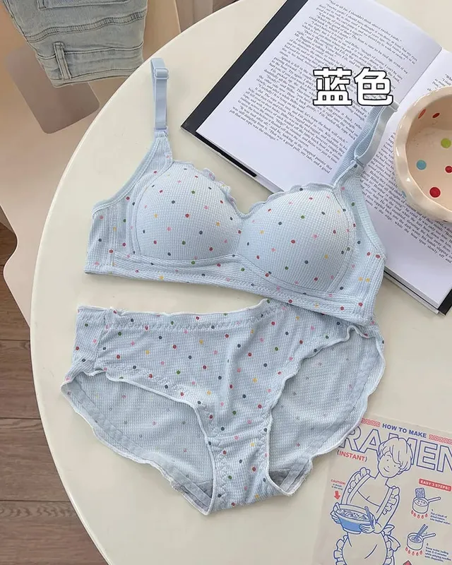 Trendy Sexy Lingerie Set Wireless Push Up Gathering Anti-Sagging Side Support Soft For Young Girls High School Daily 32-38 Bra