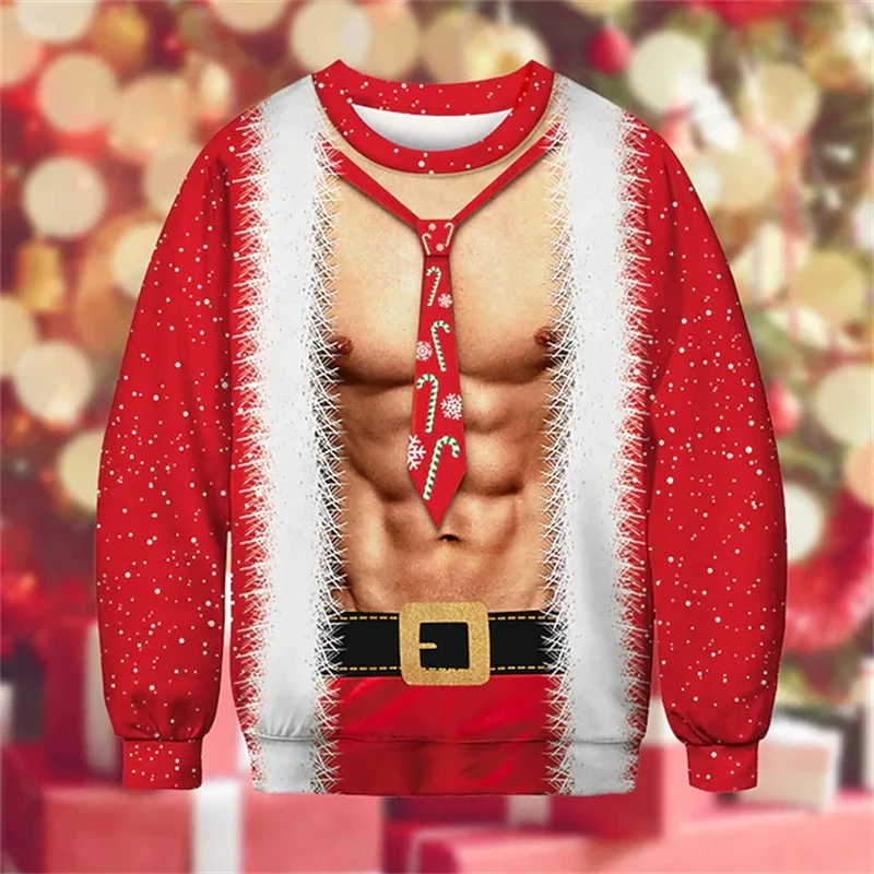 Sweater Hodoh Krismas Baju Kemeja Corak Otot Cetakan 3D Lucu untuk Lelaki Pakaian Cosplay Pesta Pullover Fesyen Baharu Hadiah Xmas — image 6