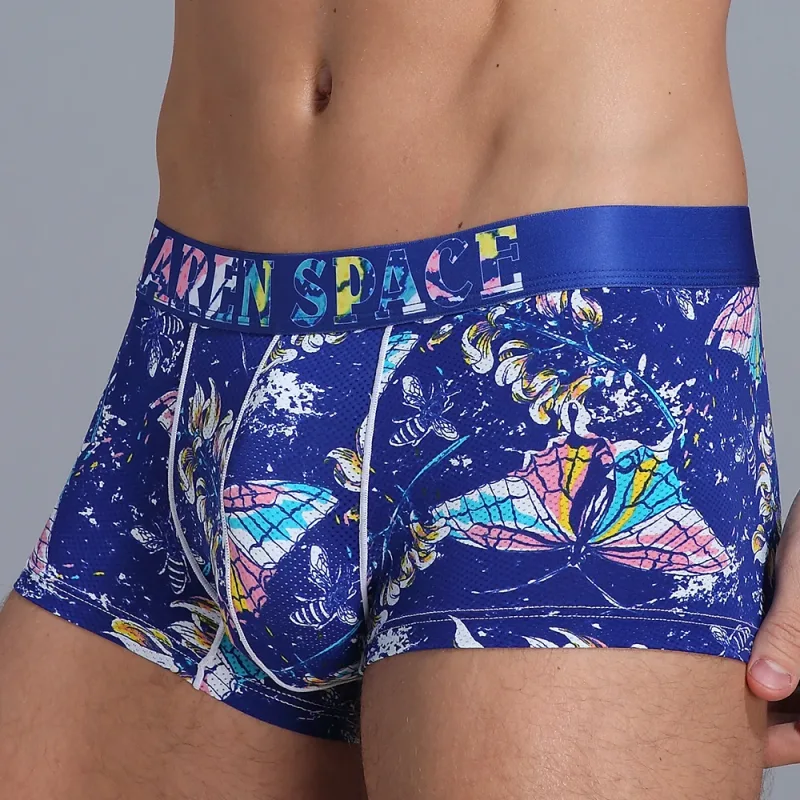 Cuecas masculinas boxer estampadas de seda com gelo respirável cuecas masculinas elegantes calcinhas confortáveis Calzoncillo Hombre