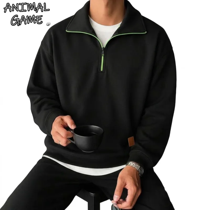 Men's Long Sleeve Half Zipper Sweatshirts Solid Pullover Luxury Zip Up Hoodies Casual Mens Coats Gym Man Quarter Zip Poleron