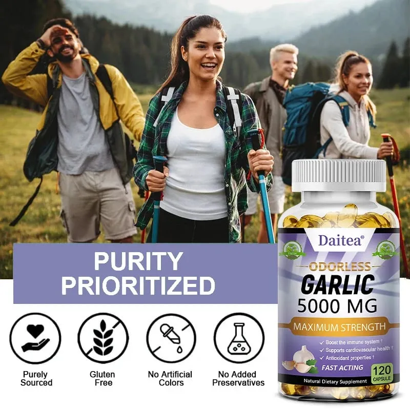 Garlic Extract Capsules 5000mg Balanse Cholesterol Help Immunity Heart Health Detoxification Cleansing