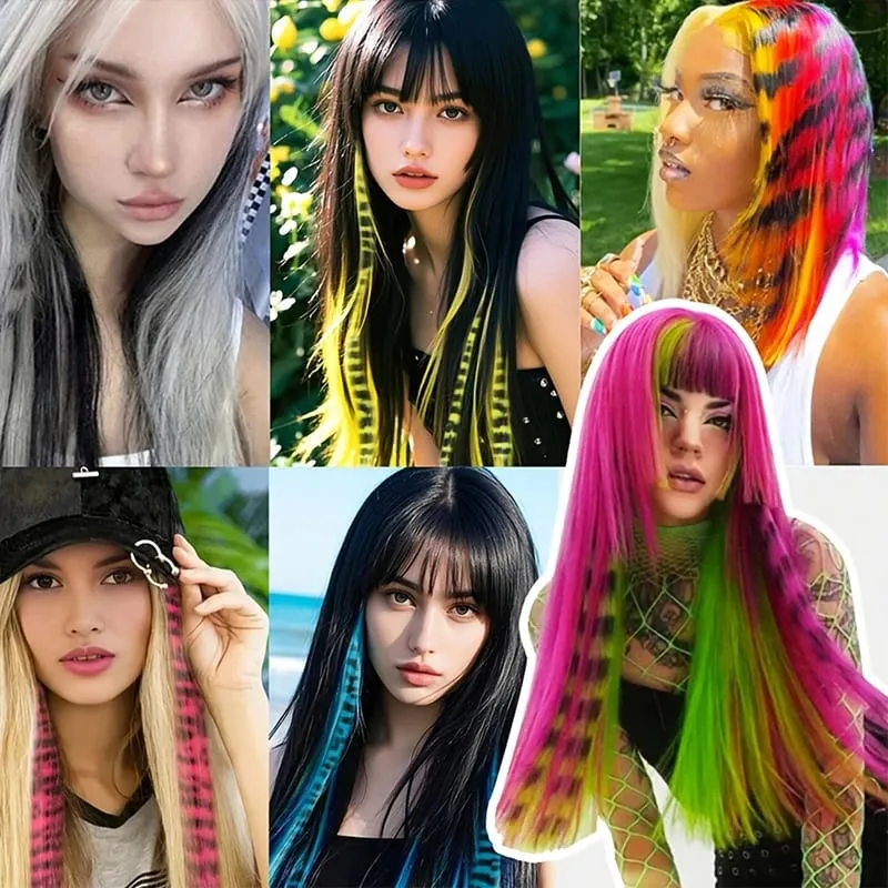 18 inch synthetic feather colored hair extensions with color integrated hair clips and wigs suitable for women's party outfits — image 7