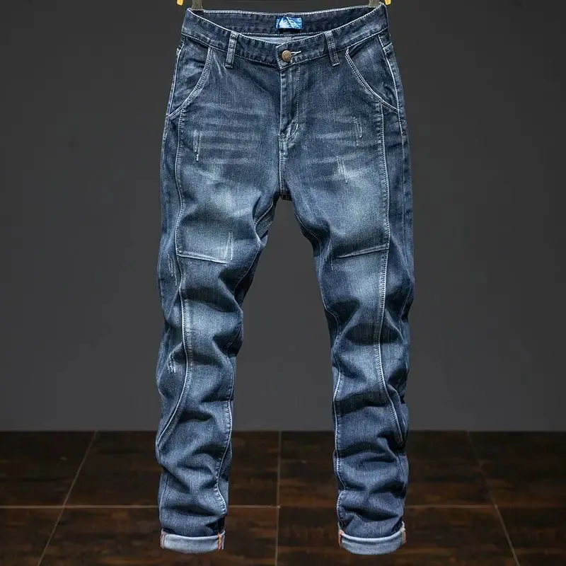 Splicing Elastic Large Size Loose Elastic Jeans Men's Autumn Korean Trend Pants Men's Harlan Denim Trousers Men Bootcut Jeans