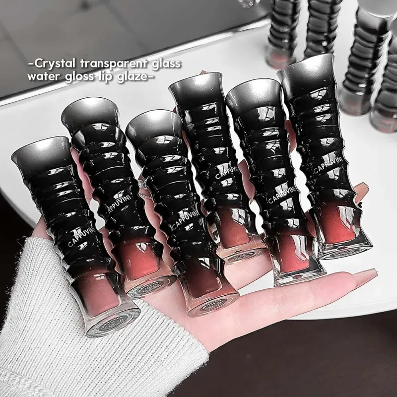 Crystal Punk Red-Brown Glossy Lip Stain Mirror Lip Glaze Sheer Nude Glitter Lip Tint Watery Shine Plumping Makeup Cosmetics