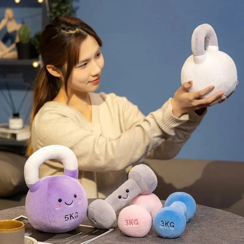 20/23cm Cute Kettle-bell Dumbbell Plush Pillow Stuffed Smiling Face Fitness Sports Equipment Plushie Home Decor Men Gift — image 2