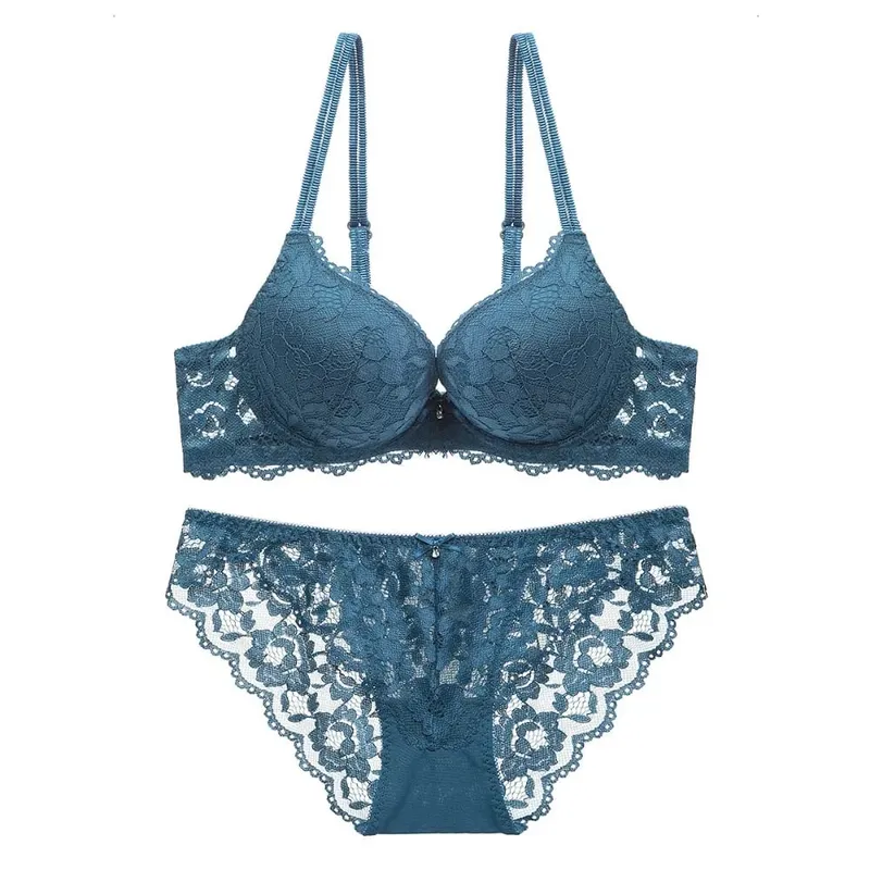 Comfortable Mesh Lace Flower Bra Low Waist Bowknot Push Up Bra Women Non Slip Lingerie Seamless Underwear Set Girl