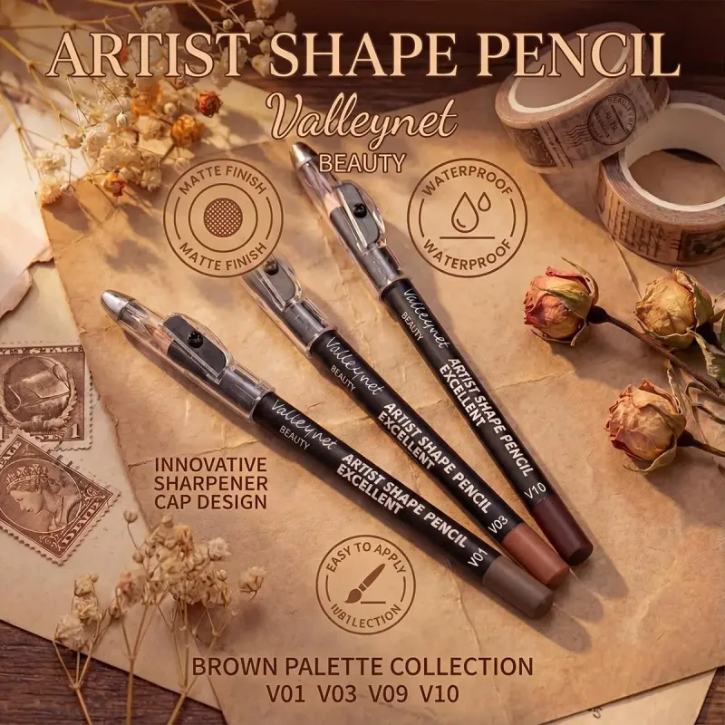 4-delige Brown Shades Lip Liner Set Mat Waterdicht Compatibel met verschillende lipglossen en lippenstiften, draagbaar tasformaat