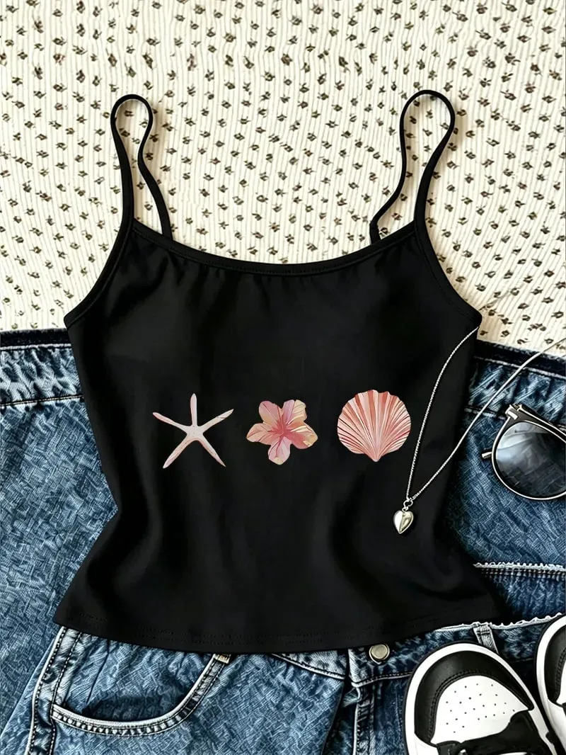 Chic Sexy Graphic Starfish Shell Print Camisole Top Chic Casual Crop Top Vest Spring Summer Harajuku Women'S Tank Top