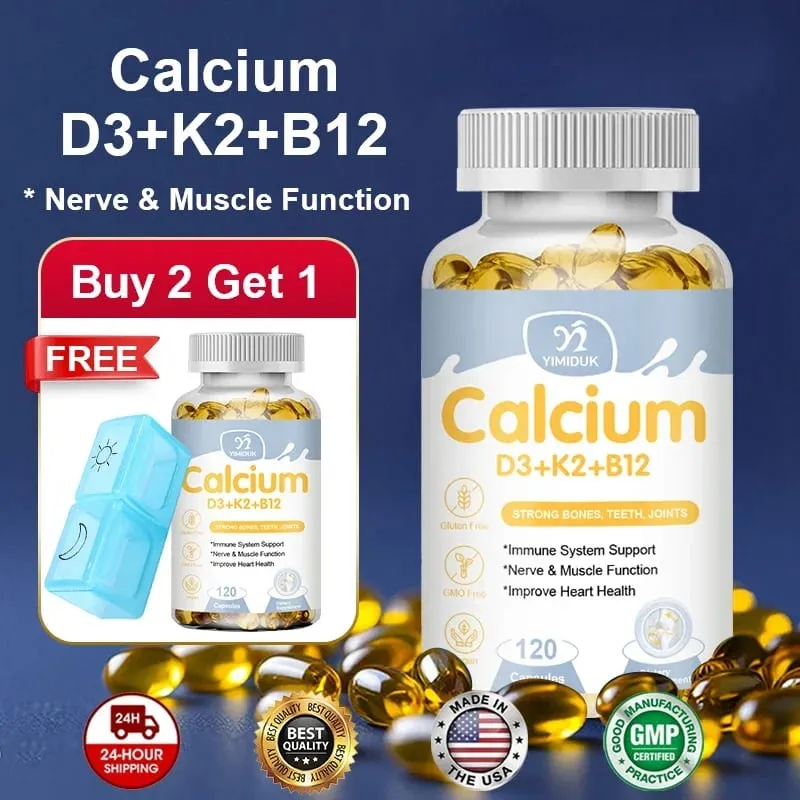 Premium Calcium D3 K2 B12 Capsules Supports Bones & Teeth Calcium Absorption Nerve Health Muscle Function & Vitality