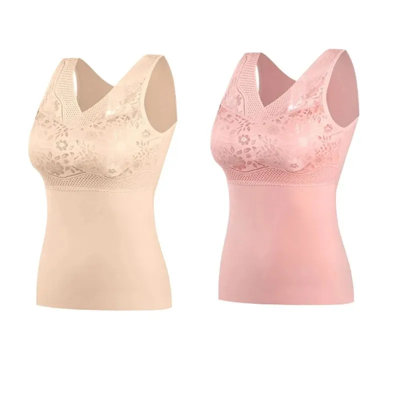 Women Winter Lace Padded Thermal Vests Soft Skin‑Friendly Undershirts Comfortable Sleeveless Inner Versatile Daily Tank Tops — image 13