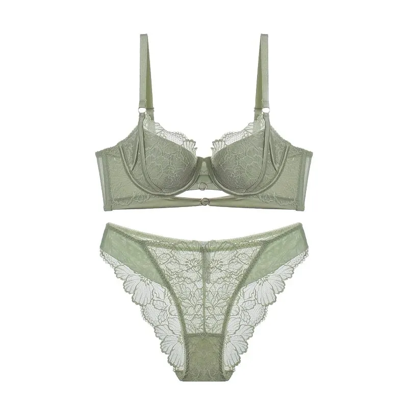 อะนิเมะลูกไม้ชุด Push Up Underwire ญี่ปุ่น Kawaii Hollowed Bralette หน้าอกขนาดเล็กเซ็กซี่ Sheer บางถ้วย Pure Girlish ชุดชั้นในชุด