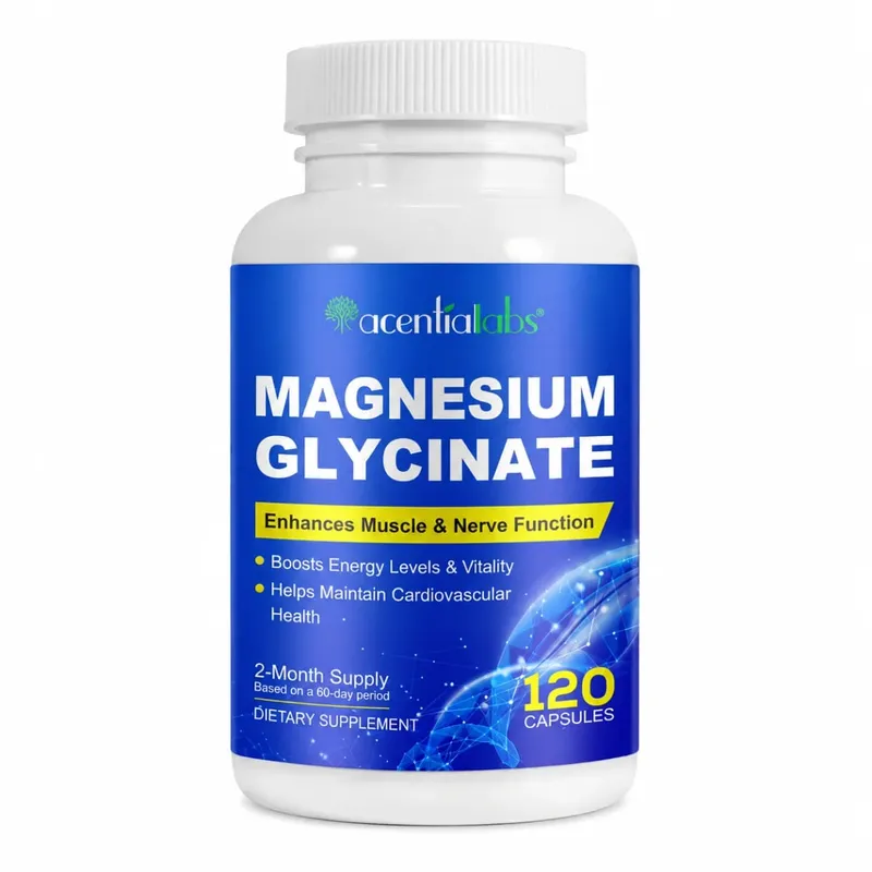 Acentiallabs Magnesiumglycinaat 120 capsules - Puur biologisch Vegetarisch Ondersteunt de gezondheid van de botten Slaap- en spierzenuwondersteuning