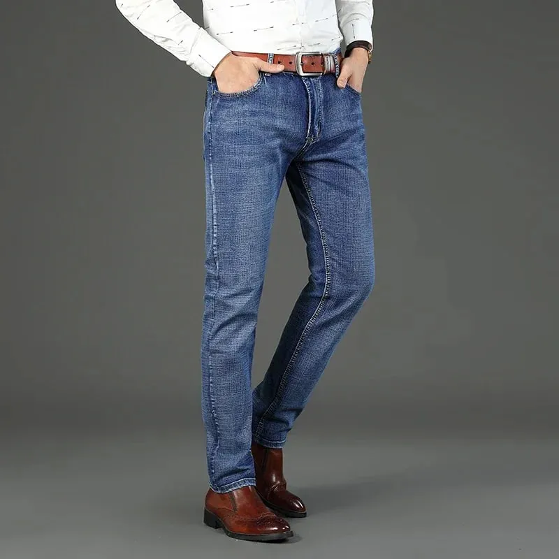 2-piece Set 2025 New WhinLEE Black and Blue Business Elite Jeans Micro Elastic Straightleg Multicraft High-quality Denim Pants