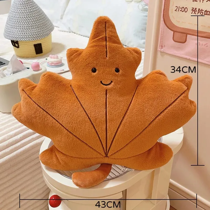 Smiling Face Maple Ginkgo Leaf Plush Pillow Stuffed Kawaii Plant Cushion Sofa Chair Decoration Gift — image 15
