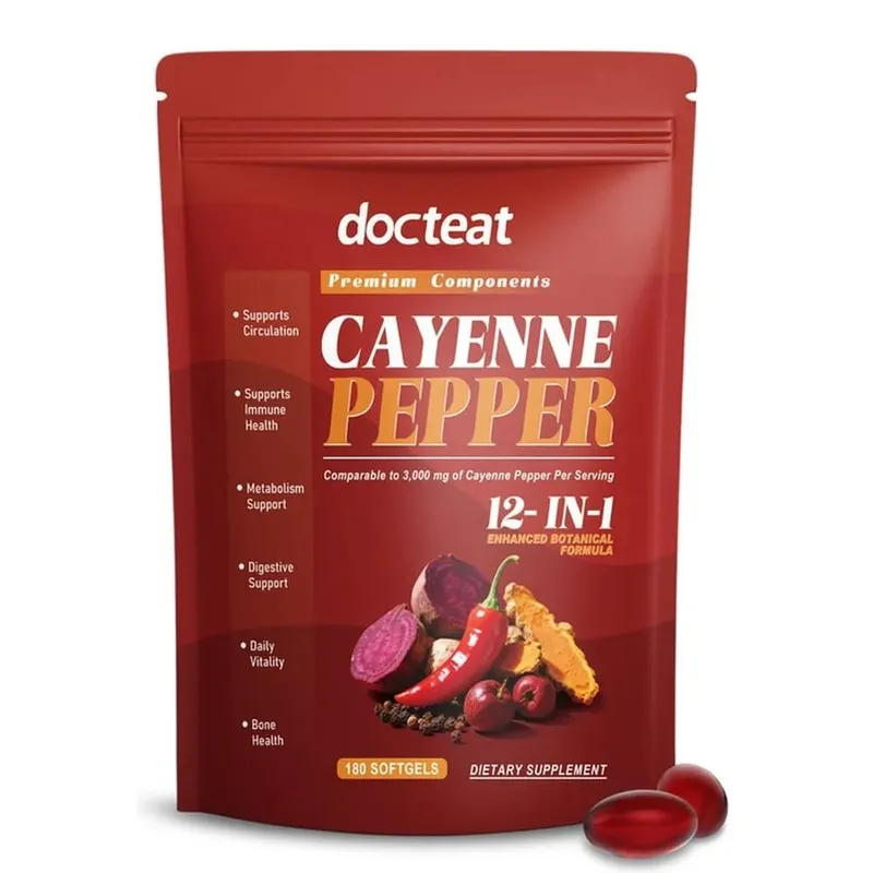 Docteat Pimienta de Cayena Cápsulas Blandas con Vitamina D3 y K2 Metabolismo Energético y Apoyo Digestivo Defensa Antioxidante 180 Cápsulas Blandas