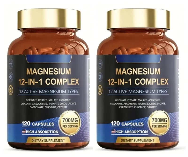 Magnesium 12-in-1 Complex Capsules 700mg Vegan Non-GMO Gluten-Free Supports Daily Nutrition & Relaxation 120 Count