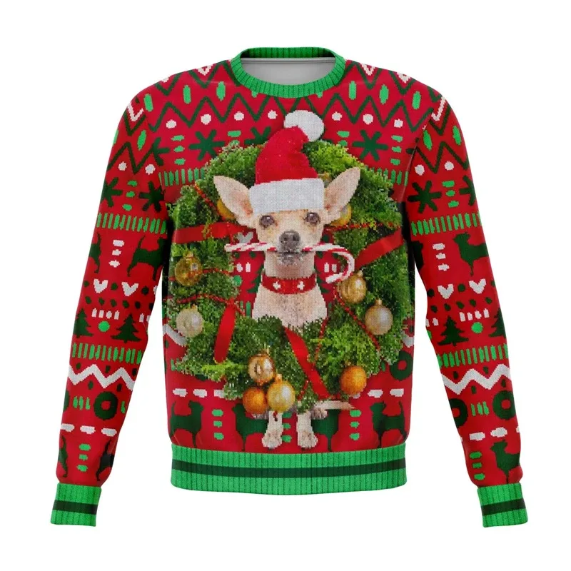 Colorful Dog Cat Pattern Ugly Christmas Sweater For Men 2026 New Year Festival Hoodie Women Merry Christmas Crew Neck Sweatshirt