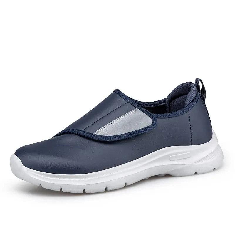 Men's Orthopedic Diabetic Leather Sneakers Adjustable Hook & Loop Wide Fit Open Shoes for Swollen Feet Comfortable Walking Shoes